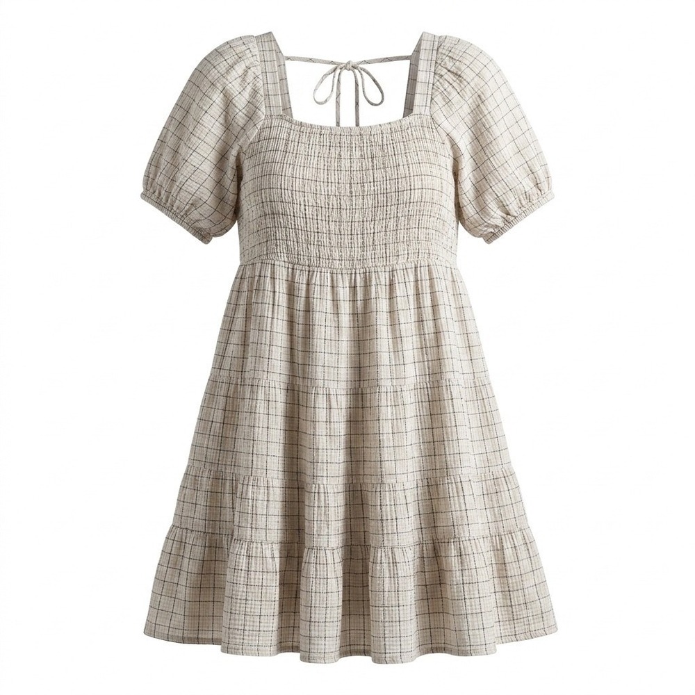 Nurture by Westbound Woman 2X Plaid Cotton Gauze Smocked Tiered Babydoll Dress